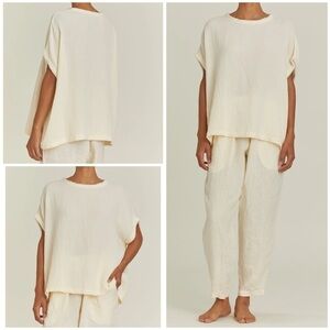 EUC Black Crane 100% Organic Cotton Cream Gauze Blouse Made in the USA XS / S​​​